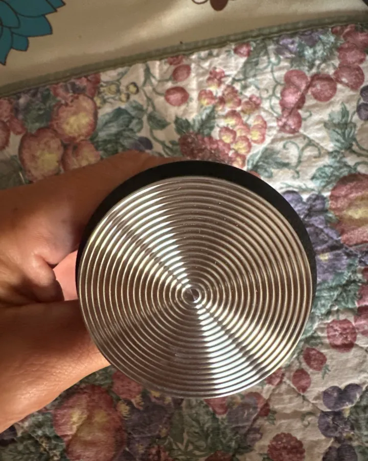 Calibrated coffee tamper photographed at home by a verified buyer — Straight 58mm